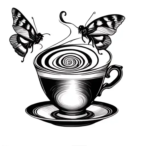 A Teacup With A Spiral Inside And A Moth Flying Out Illusion
