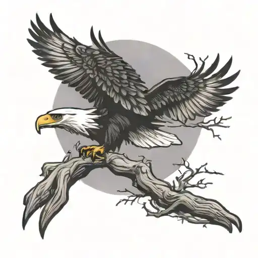 Eagle Flying Over Tree Intertwined