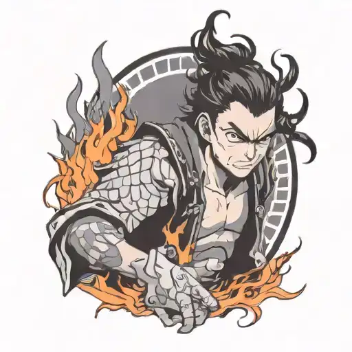 Tanjiro From Demon Slayer In Triangle With Flames Around