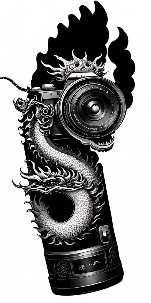 Chinese Dragon And Photophone From Old Cameras Sleeve On The Entire Hand