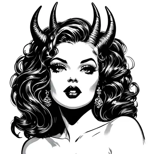 Black Pin Up Girl Devil Horns
