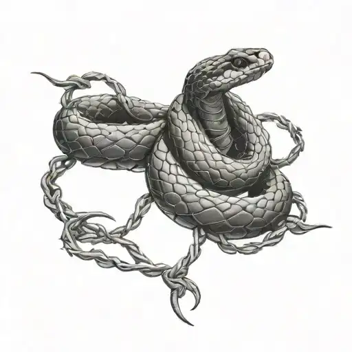 Snake Wrapped Around Barbed Wire