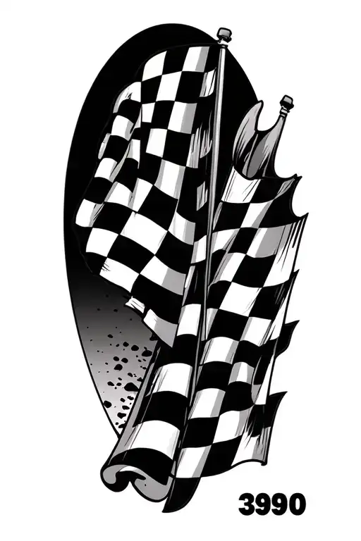 Checkered Flag With 390 And A Dirt Street Stock