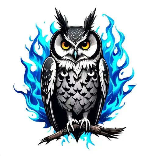 Brotherhood And Owl With Blue Fire
