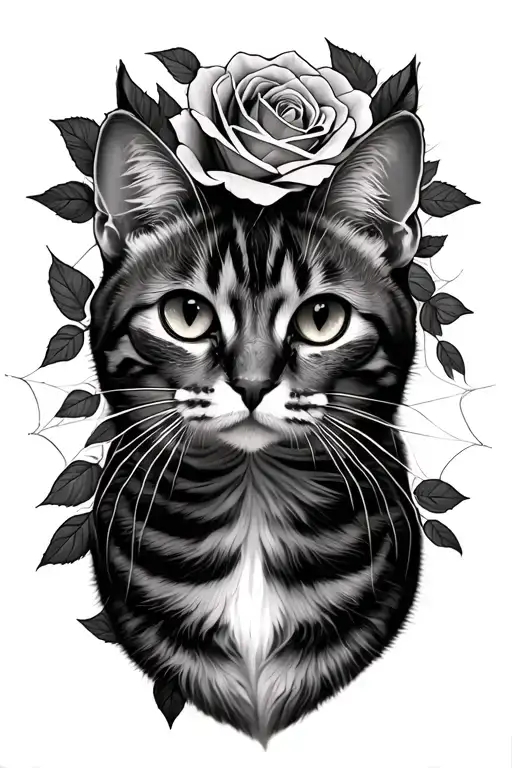 Cat Spiderwebs Roses Surrounding