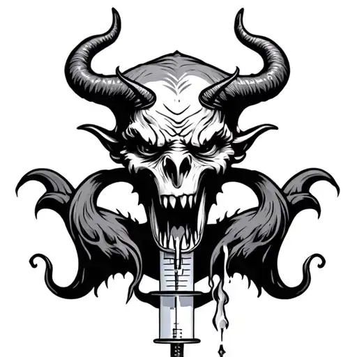 Hypodermic Syringe With Devil Coming Out Of Needle