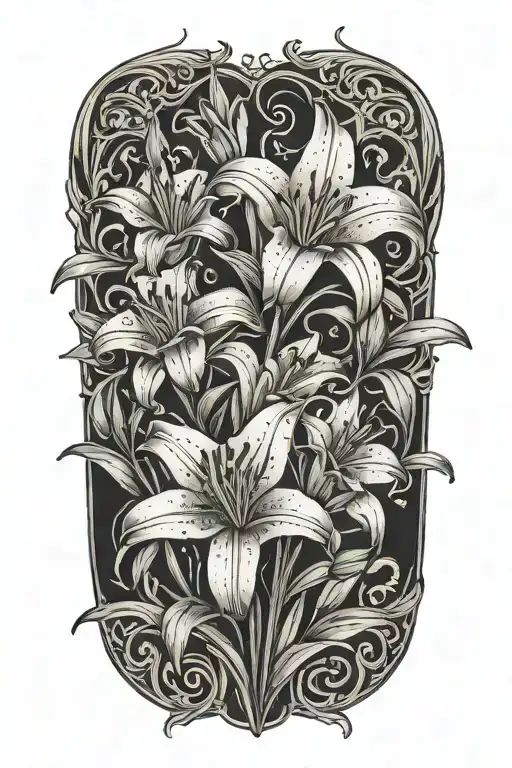 Lilies In A Field Surrounded By Fire Flames Knee