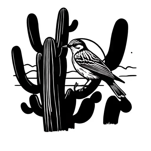 Cactus Wren Sitting On A Saguaro Cactus's With A Sunset In The Back Ground
