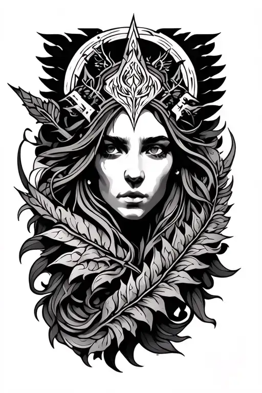 Nordic Mythology Inspired Tattoo Leg Sleeve