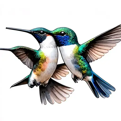 Three Little Hummingbirds In Flight Watercolor Clavicle