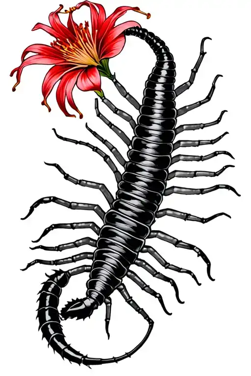Black Centipede With Red Spider Lily Full Sleeve