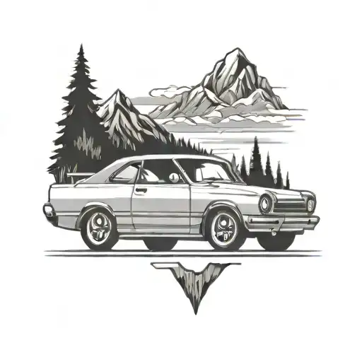 Skyline Car With Mountains