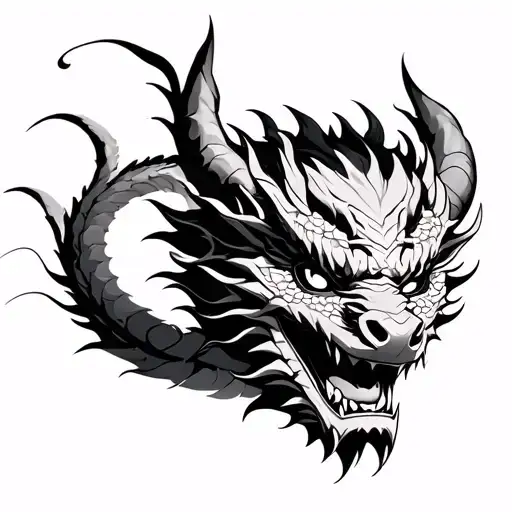 Oni Mask And Dragon Flying