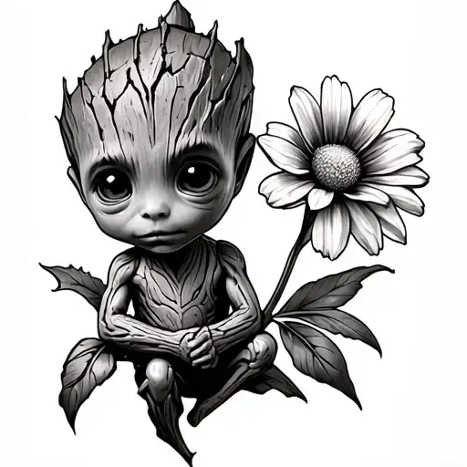 Baby Groot Holding A Flower