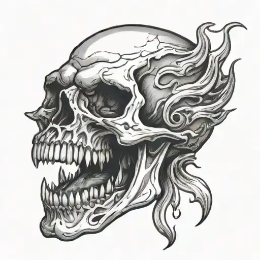 Skull Open Mouthwith Long Drooling Tongue