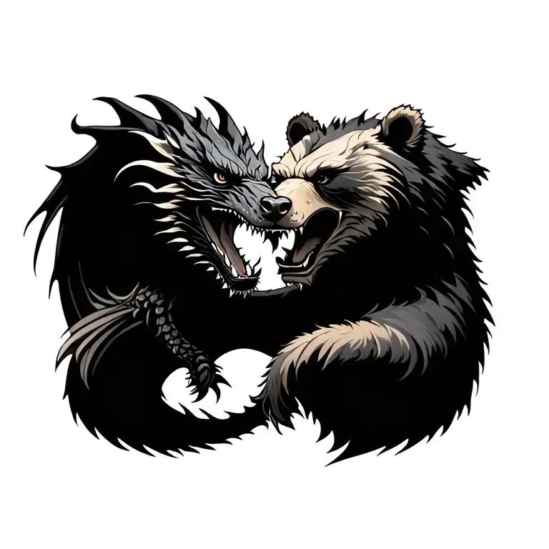 Left Chest Dragon And Right Chest Bear Facing Each Other