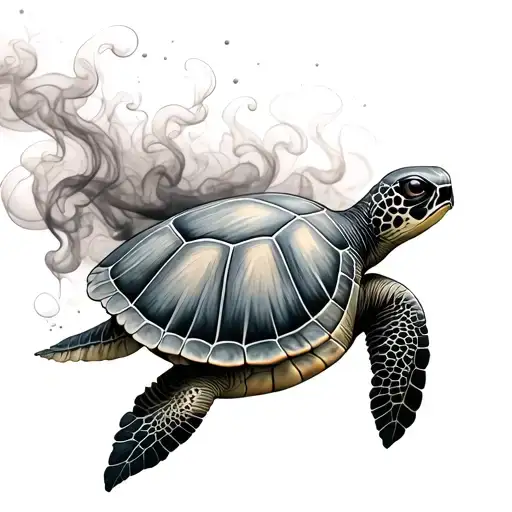 Sea Turtle In Smoke Tattoo Design