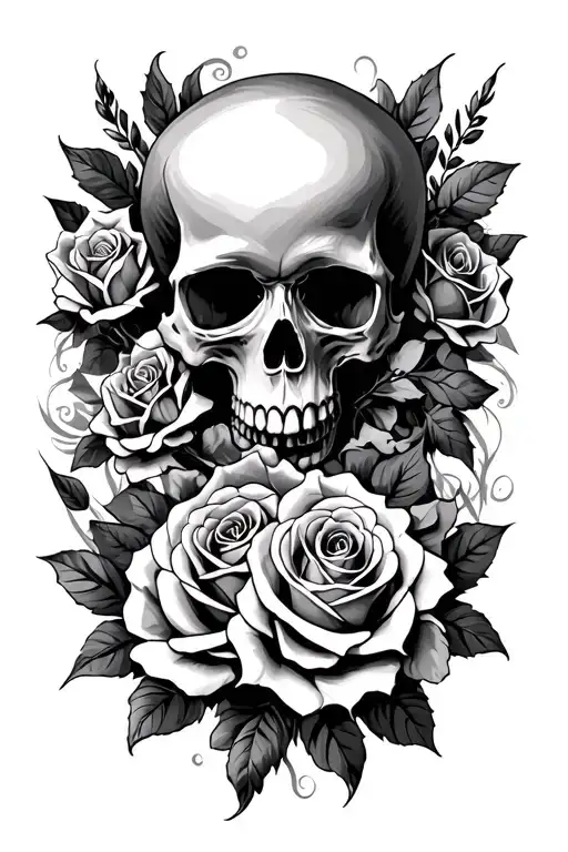 Skull Et Roses Intertwined