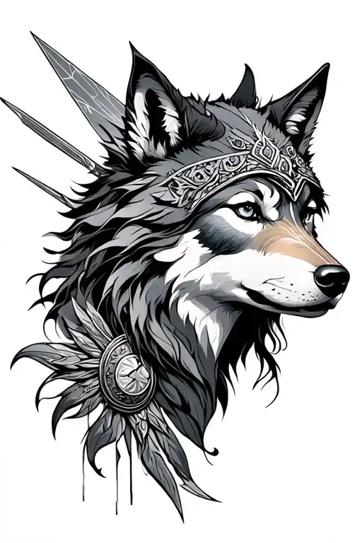 Goddess Artemis And Wolf Head