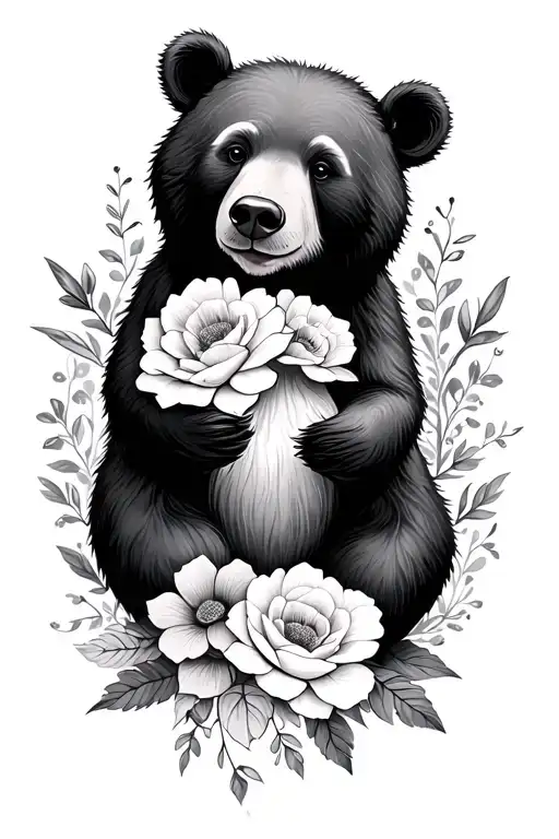 Cursive B With Flowers And Mother Bear