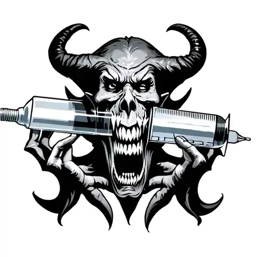 Satan Inside A Hypodermic Syringe Symbolizing