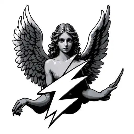 Delicate Angel Wings Holding Lightning Bolt