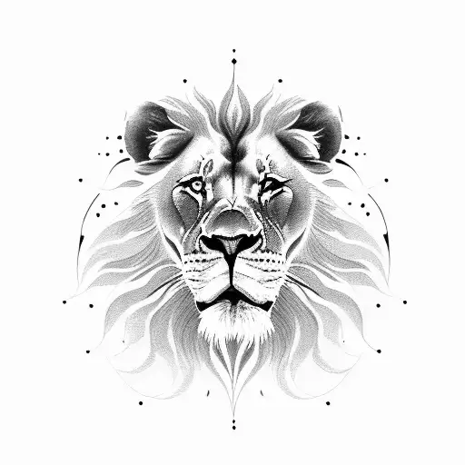 Lion Face One Half And Rose On The Other