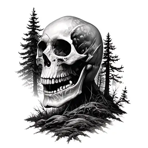 Skull On The Back Of Forest Scene