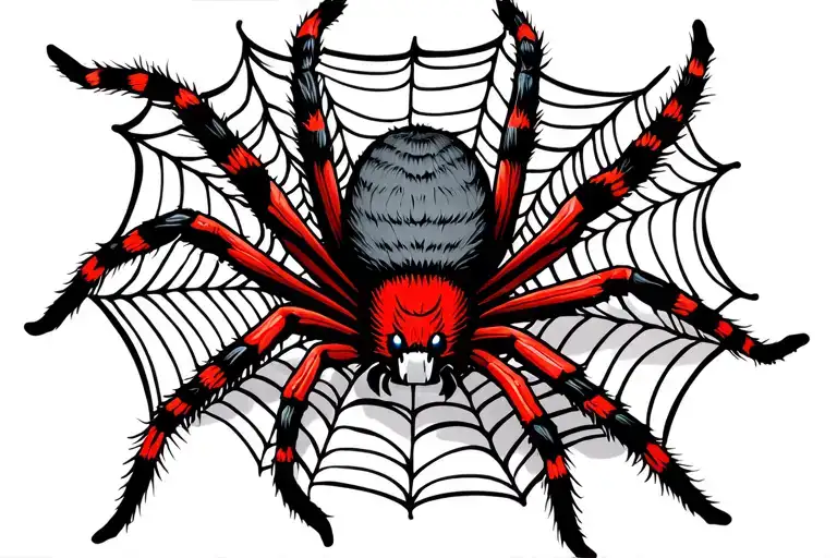 Red And Black Spider On A Webv Hand Tatoo Design