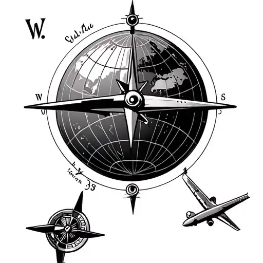 Compass And A Globe With A Small Plane Flying