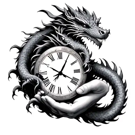 Dragon Wrapped Time Piece And Family Holding Hands