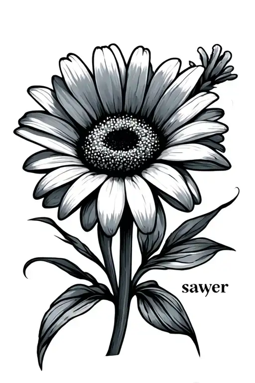 Daisy Tattoo With The Stem As The Word 'Sawyer'