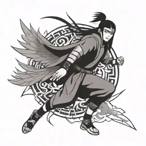 Neji Naruto Tattoo Curse Mark With Falcon Flying