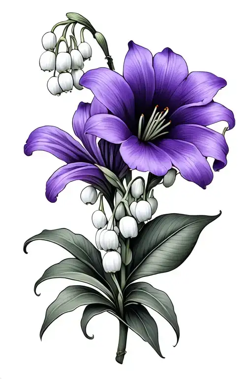Violet Flower And Lily Of The Valley Intertwined With Eachother