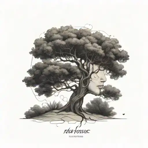 Fine Line Figure Of Woman Turns Into A Tree