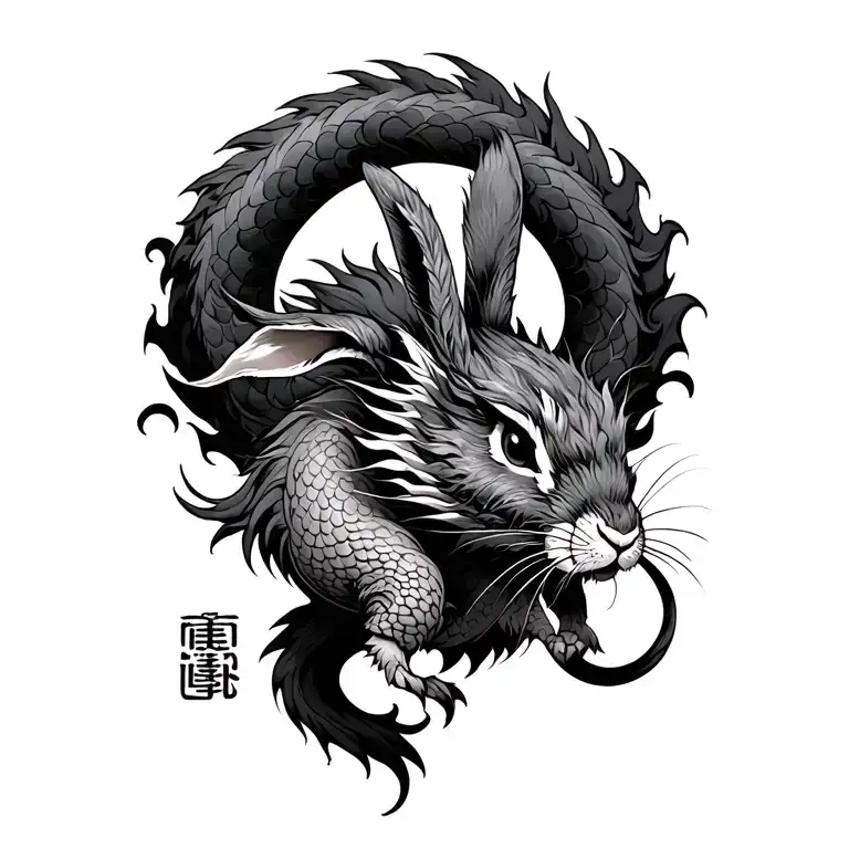 Evil Rabbit And Chinese Dragon