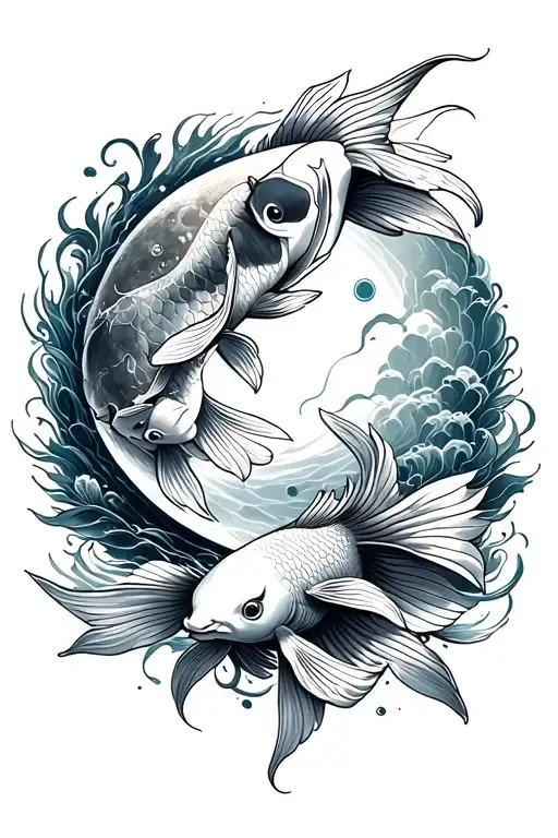 Moon And Koi Fish Surrounded