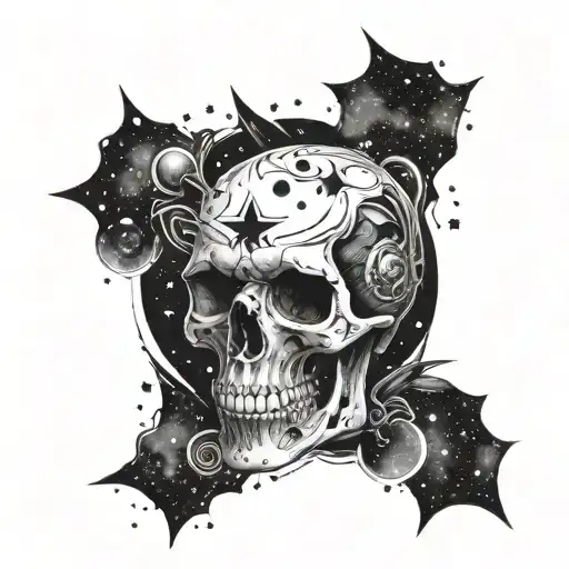 A Realistic Trash Polka Inspired Skull Surrounded By Swirling Galaxies And Cosmic Dust