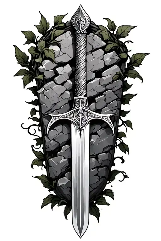 Excalibur Sword And Stone With Vines