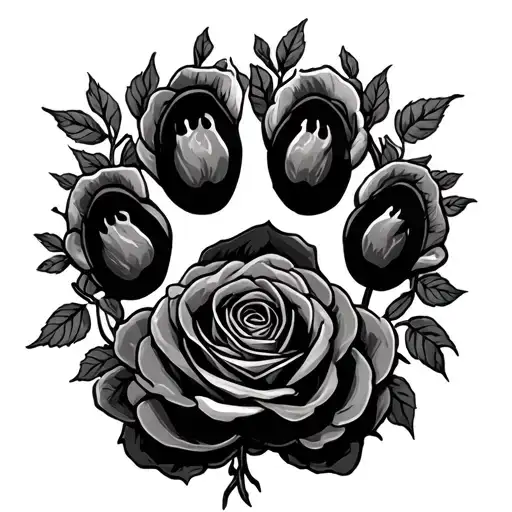 Dog Paw Print Surrounded By Roses Intertwined