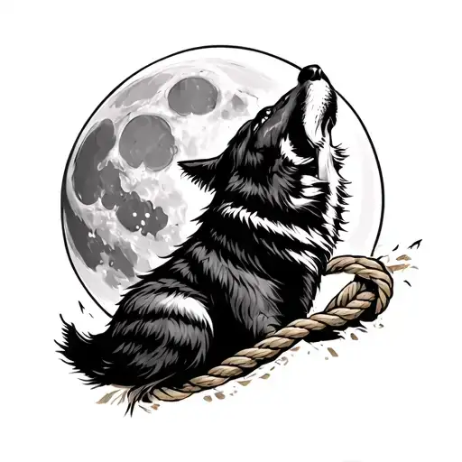 Wolf Howling At The Moon With Rope