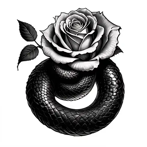 Withered Rose And Black Mamba Snake Wrapped