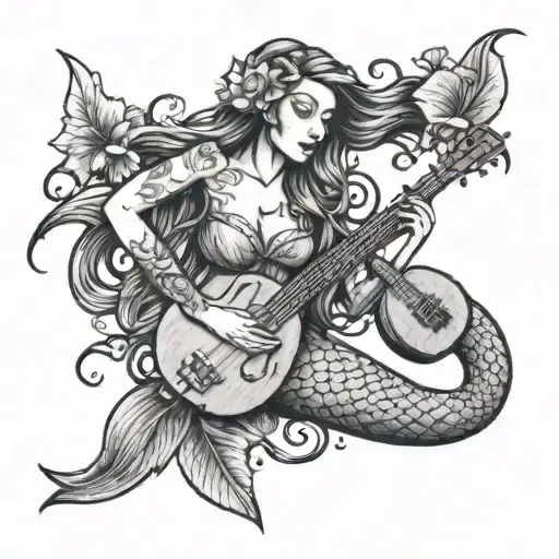 A Mermaid Singing With An Ukelele And A Tropical Flower In Her Hair