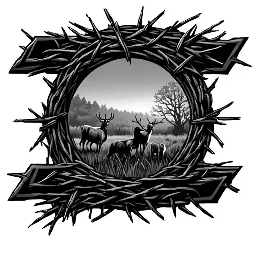 Chevrolet Symbol Made Out Of Barbed Wire With Hunting Scene Inside The Symbol