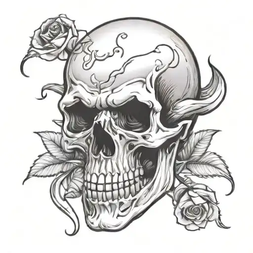 Skull With Long Drooling Tongue With Roses