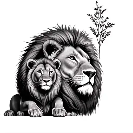 Dad Lion With Baby Lion