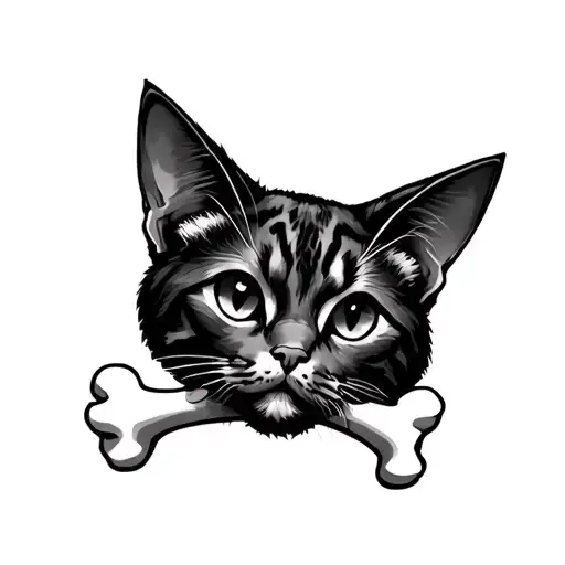 Cat Ears Outline With Bone Underneath