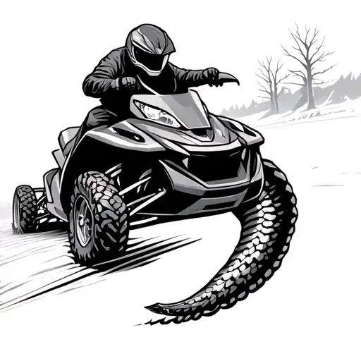 Snowmobile And Snake Is The Track Winding