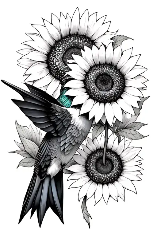 Hummingbird With Sunflowers