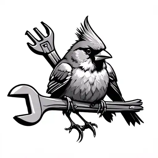 Cardinal Bird Holding A Wrench